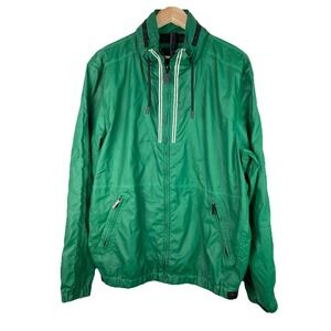 Zara Man XXL Green Mesh Lined Full Zip Hooded Windbreaker Jacket